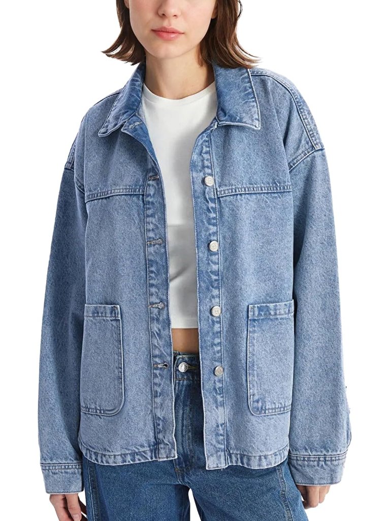 Jean Jackets For Women Trendy Button Up Denim Shirt Jacket Oversized Long Sleeve